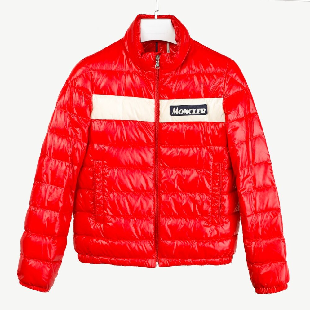 Moncler Petichet Red Stripe Bomber Down-Fill Puffer Jacket